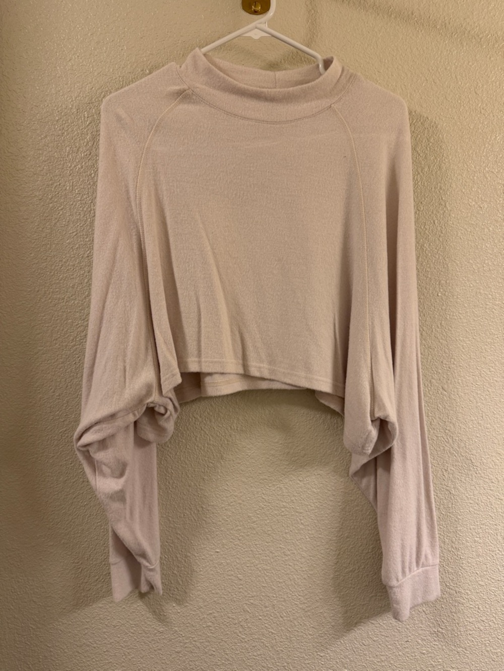 Mono B Cropped Soft Mock Neck Sweatshirt in Cream